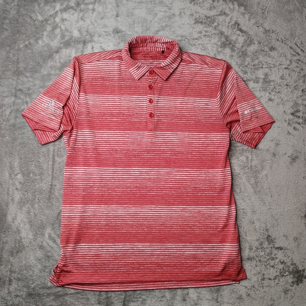 Columbia Omni-Freeze Zero Polo Shirt Men L Red Striped Cowboys Golf Club Stretch